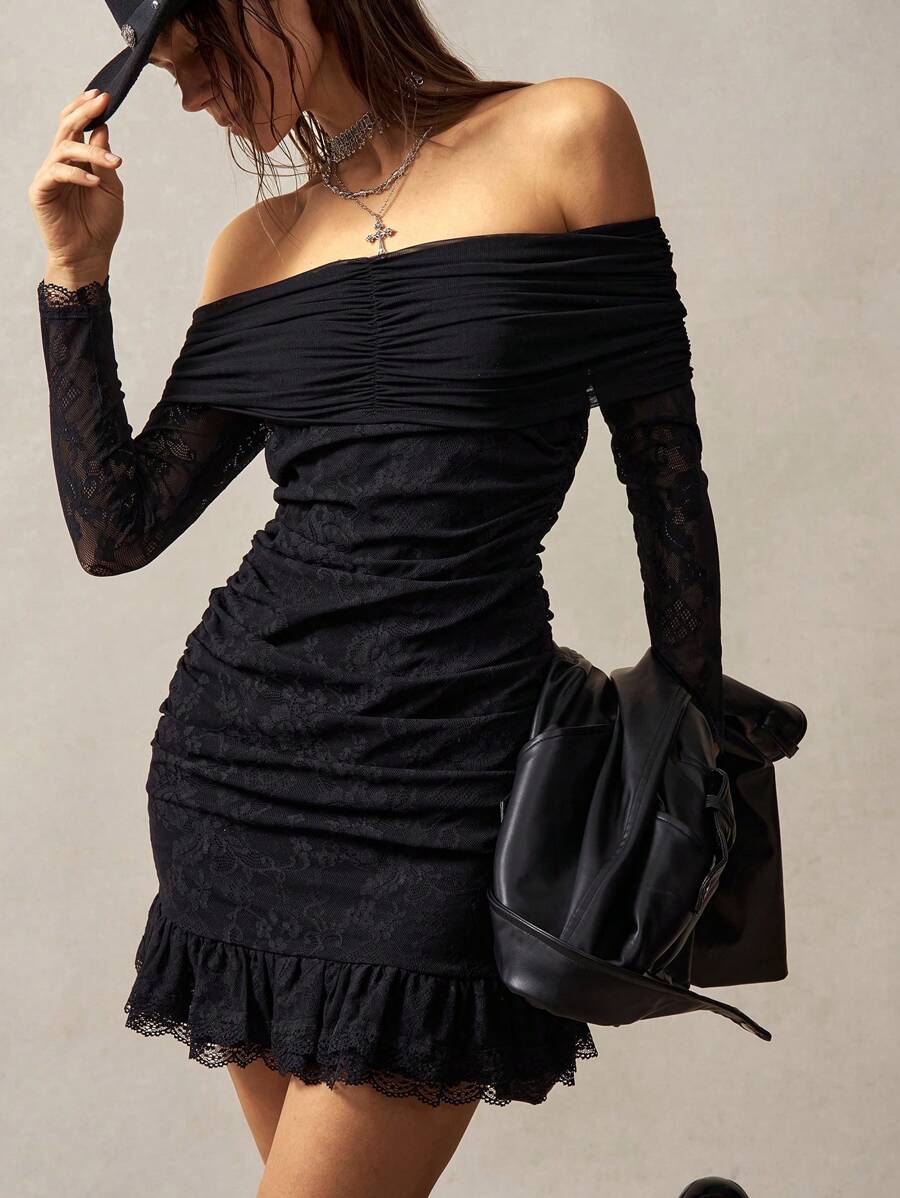 Bohemela BOHO Off-Shoulder Solid Color Knit Mini Dress For Women Women Elegant Dresses Woman Dress Women Dresses Women Dresses Elegant Gown Women Black Dress,Tea Party Dress,Summer Dresses For Women