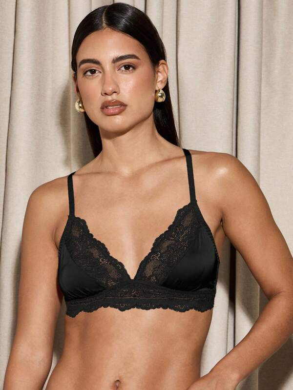 AiiRZ Delicate Lace Trim Triangle Bralette Wireless Soft Cup Everyday Loungewear Comfort Fit For All Day Wear Elegant Support Bra With Adjustable Straps