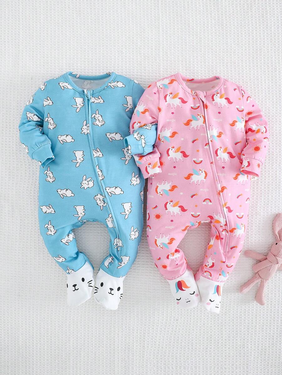 Cozy Pixies Newborn Baby Girls 2pcs Set Ditsy Floral Pattern Knitted Soft Crew Neck Long Sleeve Jumpsuit - Multicolor - View 1