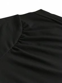 Sparklyn Tween Girl Oblique Shoulder Cinched Waist Cropped Knit Long Sleeve T-Shirt, Teen Casual And Stylish Tee - Black - View 4