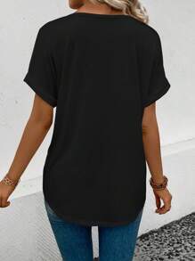 SHEIN Dames V-hals korte mouwen casual luipaard hart print T-shirt, veelzijdige lente/zomer
