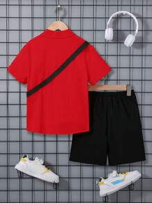 SHEIN 青少年男孩 3 件套：休闲舒适衬衫 + 短裤 + 背心 - 紅色 - 查看 10
