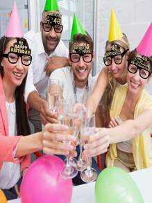 SHEIN 6 Pcs Birthday Party Eyeglasses Decorations 40th Birthday Fashion Glasses Paper Glasses For Men Women With Black Glasses Frame And Golden Words - Black - View 6