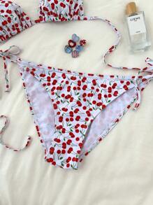 Swim Mod Conjunto de bikini con estampado de cerezas para mujer, ideal para playa y vacaciones
