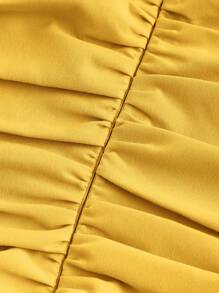 SHEIN MOD 黑色约会之夜 侧交叉系带纯色褶饰长裙 - 黃色 - 查看 3