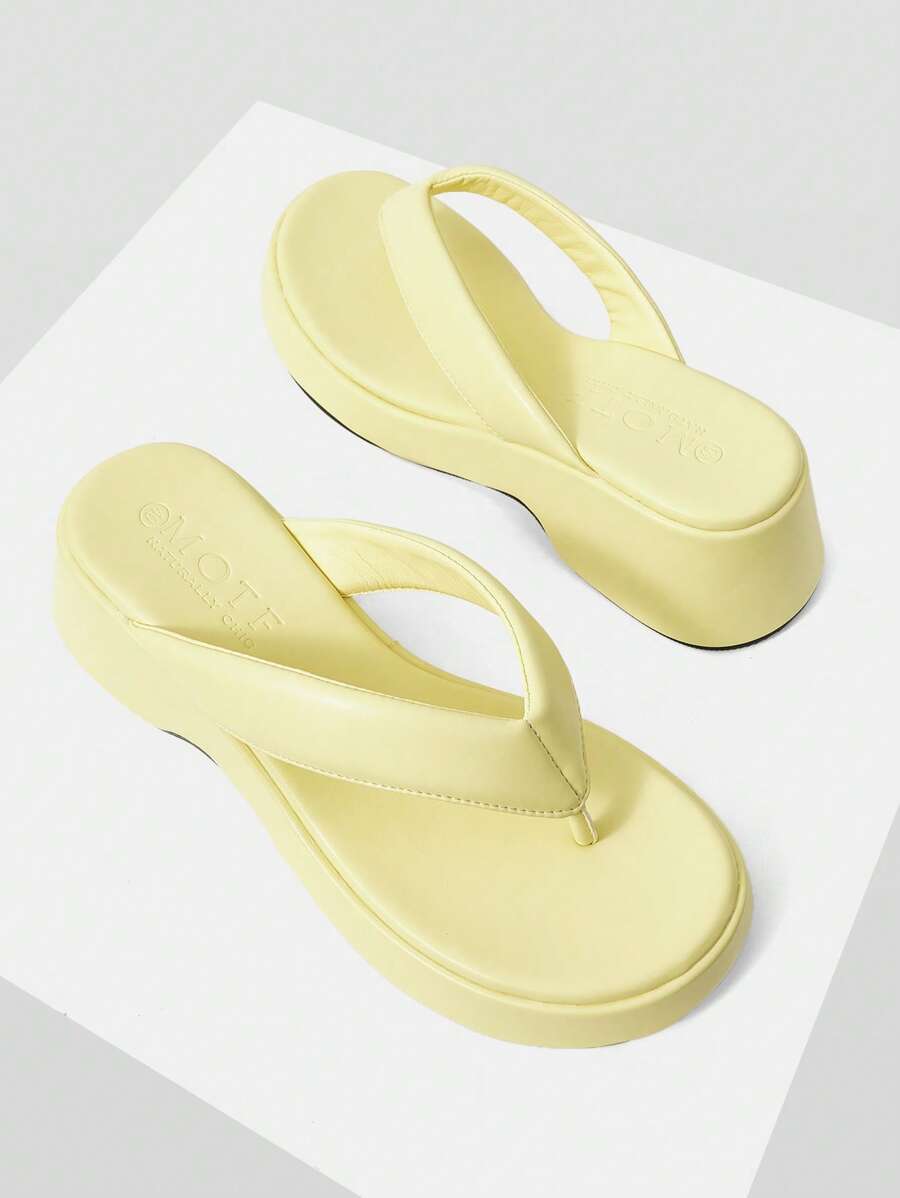 MOTF PREMIUM TOE POST PLATFORM WEDGE SANDALS - Yellow - View 1