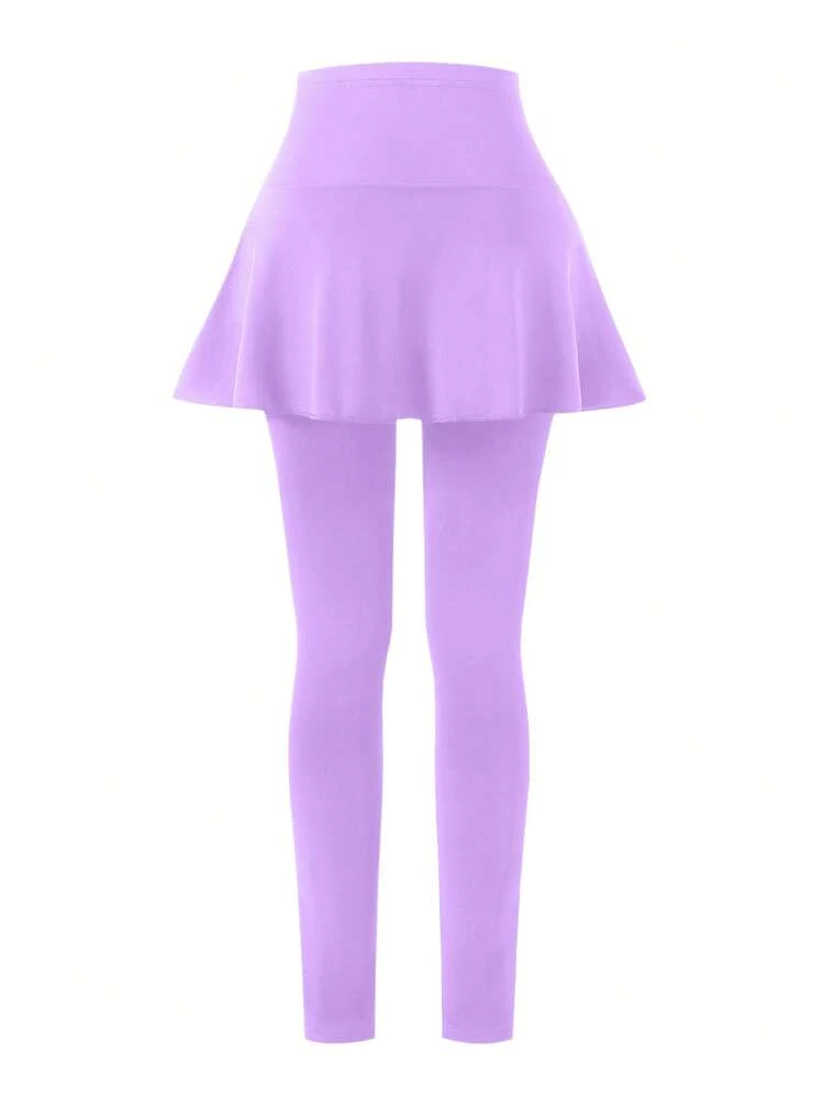 Holiday,Summer,TravelTween Girl Leggings, Casual Elegant Skort Decorated With Bow Pattern, Suitable For Spring, Summer, Autumn, Can Wear For Outings - Purple - View 2