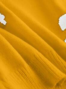 CosyJoli Plus Size Elegant Bowknot Jacquard Round Neck Pullover Sweater - Yellow - View 6