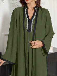 Al Najma Women's Contrast Color Trimmed Long Sleeve Jacket And Casual Dress 2 Pieces Set
