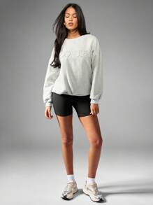 MISSGUIDED Oversized Distressed Applique Sweatshirt Casual Loungewear Crewneck Pullover Cozy Winter Fashion Streetwear Classic Sports Athleisure Comfort Top - Grey - View 6