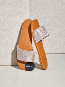 SHUZIA Wide Fit Rhinestone Flat Sandals Holiday Vacay Vibe For And Summer Shoes Spring Shoes Spring Break Easter Mother's Day Present - Silver - View 2