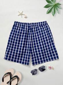 Manfinity VCAY Unisex Casual Woven Patch Faux Placket Badge Decoration Waist Straight Shorts, Suitable For Daily Wear - Blue - View 2