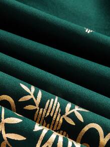 年轻女孩花饰花卉印花圆领无袖阔腿连体裤 - 墨綠色 - 查看 6