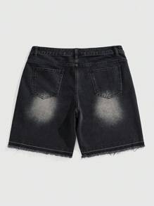 ROMWE MEN Street Life Shorts vaqueros de verano de moda para hombres con detalles de piedras rhinestone - Negro - Ver 2