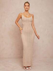 Lumalex Spring Outing Summer Swimsuit Swimwear Swim Vacation Elegant Easter Bohemian BOHO Sea Beach Hot Outdoor Richly Layered Wedding Season Banquet Coming Of Age Ceremony Beach Seaside Women Tie Front Top Solid Color Hollow Out Backless Slim Fit Sleeveless Knitted Dress Mesh Dresses For Women