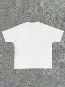 SHEIN Áo thun tay ngắn cổ tròn thường ngày cho bé trai tuổi mới lớn, phù hợp cho mùa hè - trắng - Xem 2