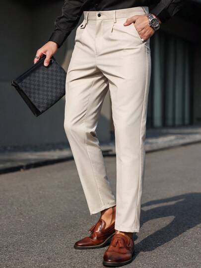 Manfinity Homme Quần âu ống đứng túi màu trơn đơn giản cho nam