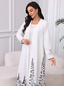 Al Najma Women's Floral Print Romantic Elegant Arabic Robe Jacket, Modest Abaya - White - View 7