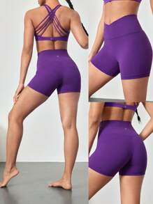 GLOWMODE Celana Pendek Biker FeatherFit™ Crossover Cutie 4,3 inci, Olahraga Ringan untuk Bersepeda, Lari, dan Latihan di Gym Musim Panas - Violet Purple - View 9