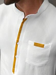 Manfinity Homme 大码男士夏季简约时尚短袖衬衫 - 白色 - 查看 6