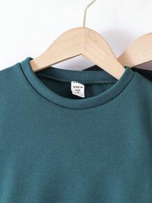 SHEIN Leap Crew 10 件/套年轻男孩休闲可爱日常舒适温暖中性百搭纯色宽松修身罗纹下摆圆领运动衫和裤子适合外出、街头穿着、派对、居家、返校、生日、婴儿洗礼、节日派对、秋冬