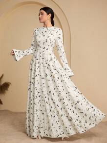 Graceveil Women's Ditsy Floral Waisted Flare Sleeve Arabic Style Dress,Modest - Multicolor - View 3