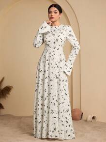 Graceveil Women's Ditsy Floral Waisted Flare Sleeve Arabic Style Dress,Modest - Multicolor - View 5