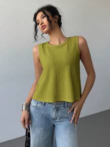 SHEIN Essnce Women's Knit Tank Top With Colorblock And Oversized Bow Design On Back, Going Out Top,Valentine's Day - Green - View 3
