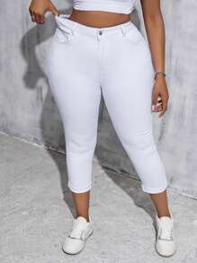 Quần Capri bó sát co giãn bằng vải denim trắng cỡ lớn dành cho nữ - trắng - Xem 1