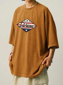 DAZY Herren Kamel-farbiges T-Shirt mit Amerikanischem Unabhängigkeitstag Muster & Schriftzug, Sommer, Grafik T-Shirts