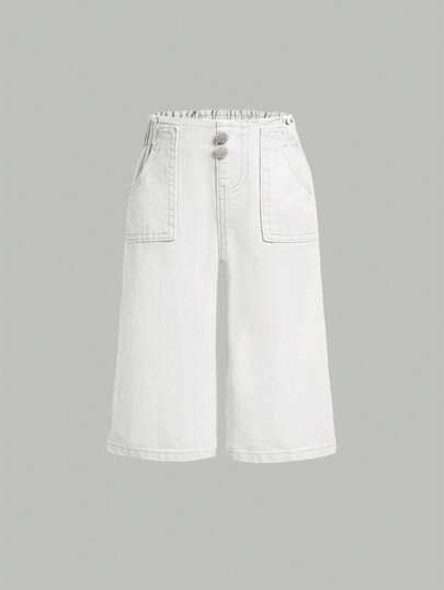 SHEIN 女婴休闲纯色口袋牛仔裤