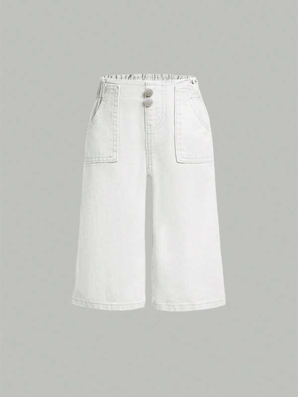 SHEIN 女婴休闲纯色口袋牛仔裤