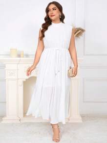 SHEIN Clasi Zakrzywiona Plus-Size damska biała elegancka bez rękawów plisowana długa sukienka, białe sukienki elegancka elegancja, stroje wyjściowe, plisowana sukienka, sukienka bez ramiączek elegancka sukienka na wesele, wiosenne stroje dla kobiet, letnie sukienki, sukienka na wakacje, sukienki w dużych rozmiarach