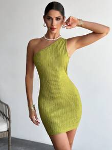 Firerie Elegantes, romantisches Valentinstag sexy schulterfreies rückenfreies texturiertes einfarbiges grünes Minikleid, geeignet für Frühling/Sommer, St. Patrick's Day, Urlaub, chic & verführerisch