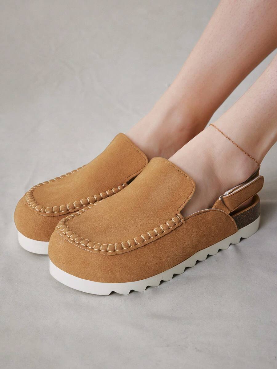Solecia Flat Solid Color Round Toe Simplistic Slip-On Shoes, Casual Everyday Wear - Brown - View 1
