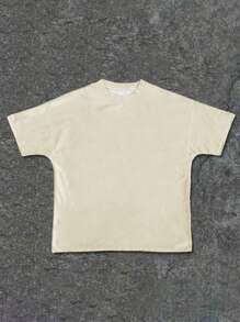 SHEIN Áo thun tay ngắn cổ tròn đơn giản cho bé trai tuổi mới lớn, phù hợp cho mùa hè - trắng - Xem 3