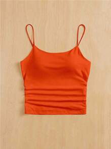 SHEIN VCAY Plus Size Built-In Bra Camisole Tank Top, Suitable For Spring, Summer, Autumn & Winter