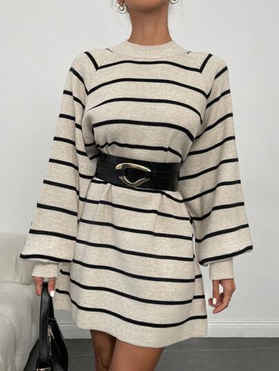 SHEIN Pulloverkleid mit Streifen Muster, Raglanärmeln, ohne Gürtel