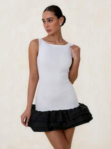Glamine Spring/Summer Sleeveless Fitted Short Knitted Dress For Women - White - View 6