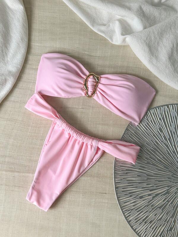 Swim Chiccia Ținute de vară pe plajă pentru femei - Set de decor metalic Bandeau și bikini tanga, costume de baie sexy