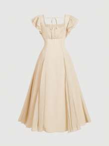 SHEIN MOD Váy midi tay ngắn màu mơ cỡ lớn, eo thắt eo, váy sang trọng cho phụ nữ, váy dự tiệc cưới cho phụ nữ, váy midi cho phụ nữ, váy thanh lịch cho phụ nữ, váy dạ hội, váy trung tính cho phụ nữ, váy maxi cho phụ nữ, váy dự tiệc cho phụ nữ, váy trang trọng, váy tốt nghiệp - Màu be - Xem 2