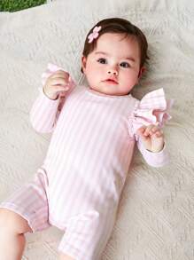 Baby Girl Zip-Up Striped Print Rash Guard One-Piece Swimsuit - Multicolor - View 1