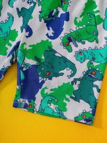 Nick 90s | SHEIN Conjunto de pijama con estampado de dinosaurio en bloques de color para niño, primavera/verano