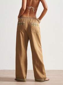 Bohemela 波西米亚风西式纯色编织低腰宽松直筒女式洗水裤