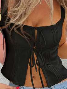 INAWLY 女士纯色简约休闲日常背心 - 黑色 - 查看 3