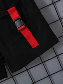 SHEIN 青少年男孩 3 件套：休闲舒适衬衫 + 短裤 + 背心 - 紅色 - 查看 5