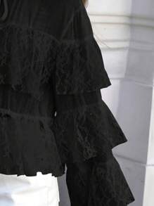 INAWLY Áo cánh ren viền bèo nhún thanh lịch cho nữ mùa thu, áo sơ mi dài tay cho nữ - màu đen - Xem 6