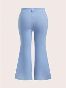 Comfortcana 大码女式口袋装饰浅蓝色针织喇叭裤