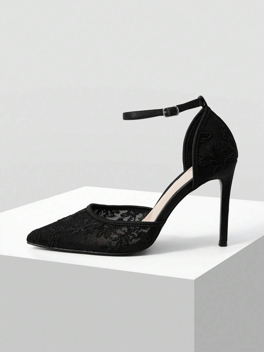 MOTF PREMIUM WOMEN'S FASHION POINTED TOE ANKLE STRAP HIGH HEEL PUMPS - Black - View 1