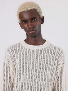 SUMWON Lässiger offener Strickpullover, leicht, atmungsaktiv für Sommer und Frühling, klassischer Rundhals-Pullover, strukturierte Strickware mit geripptem Saum, modisches Essentiell - Beige - Übersicht 3